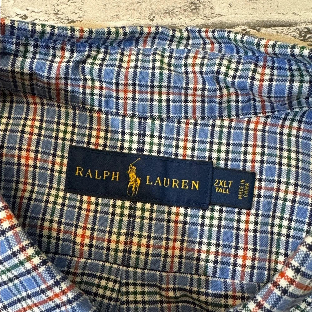 Polo Ralph Lauren mens 2XLT Tall blue orange check plaid oxford button up shirt